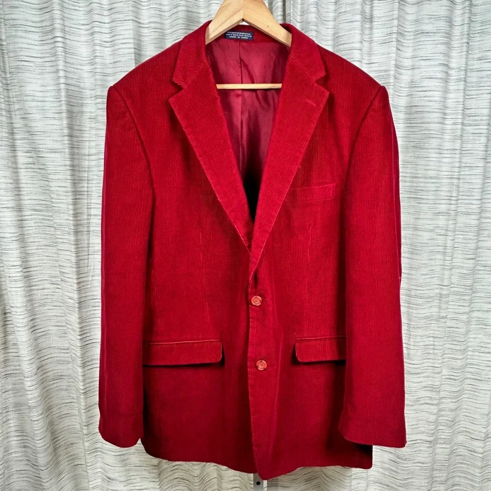 John Blair Blazer Red Mens 44 Bergundy Corduroy Sport Coat Cotton EUC